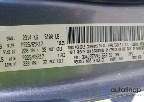 2009 Dodge Journey Sxt from USA, damaged, VIN 3D4GG57V49T583152